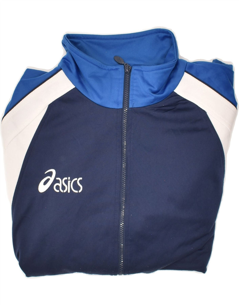 ASICS Mens Graphic Tracksuit Top Jacket XL Blue Colourblock Polyester | Vintage Asics | Thrift | Second-Hand Asics | Used Clothing | Messina Hembry 