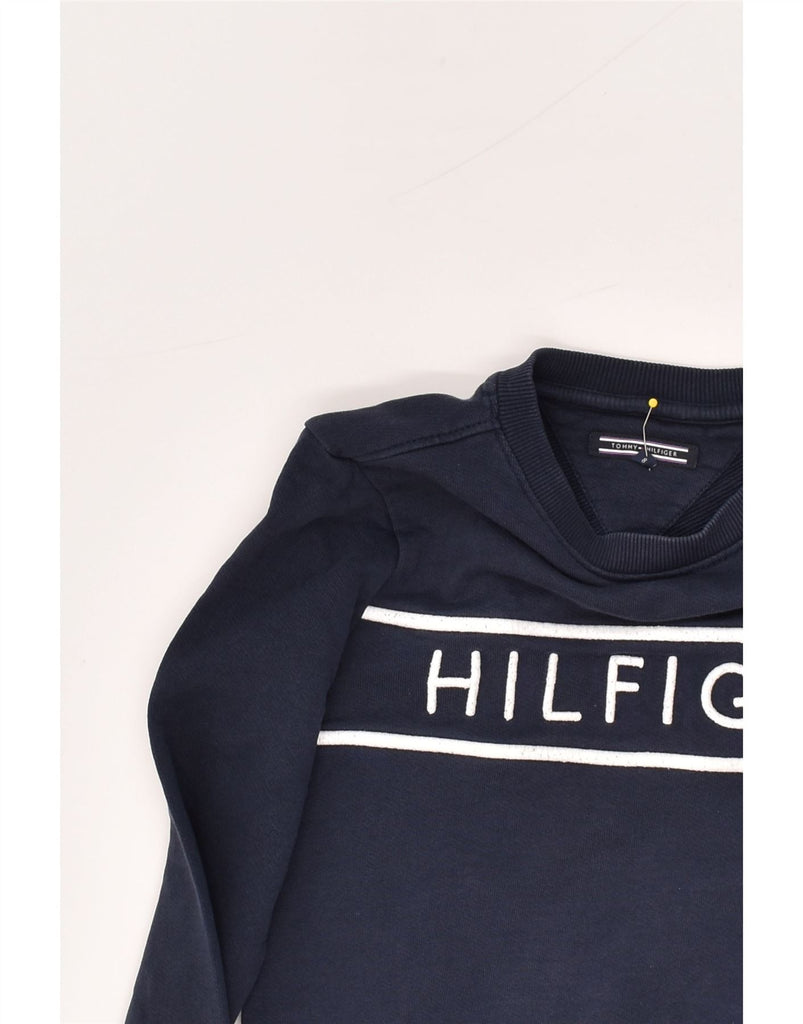 TOMMY HILFIGER Girls Graphic Sweatshirt Jumper 7-8 Years Navy Blue Cotton | Vintage Tommy Hilfiger | Thrift | Second-Hand Tommy Hilfiger | Used Clothing | Messina Hembry 