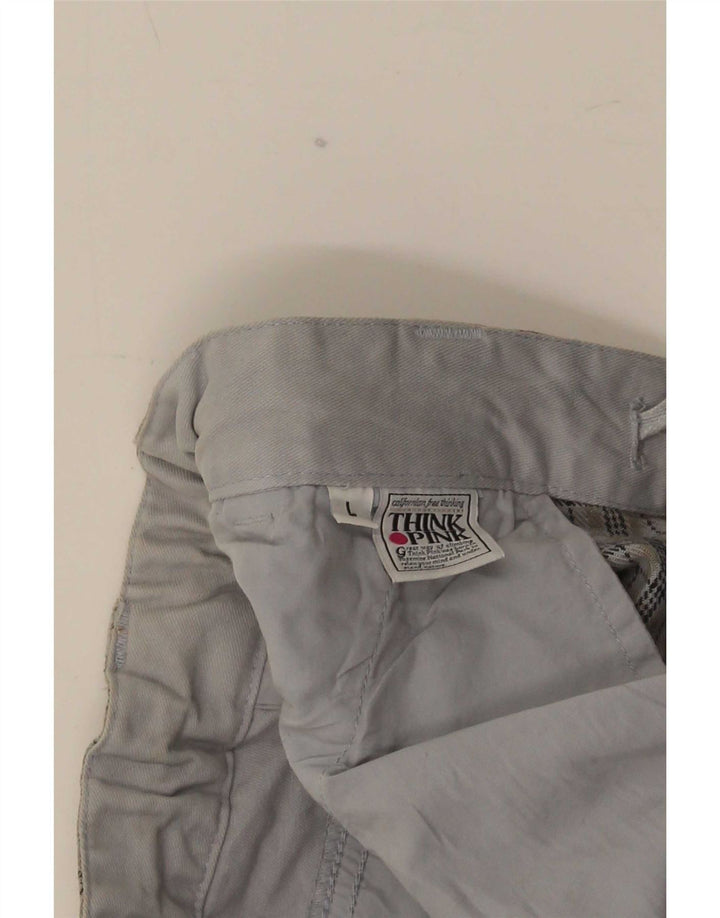 Think Pink Mens Straight Chino Trousers Large W36 L32 Grey Check