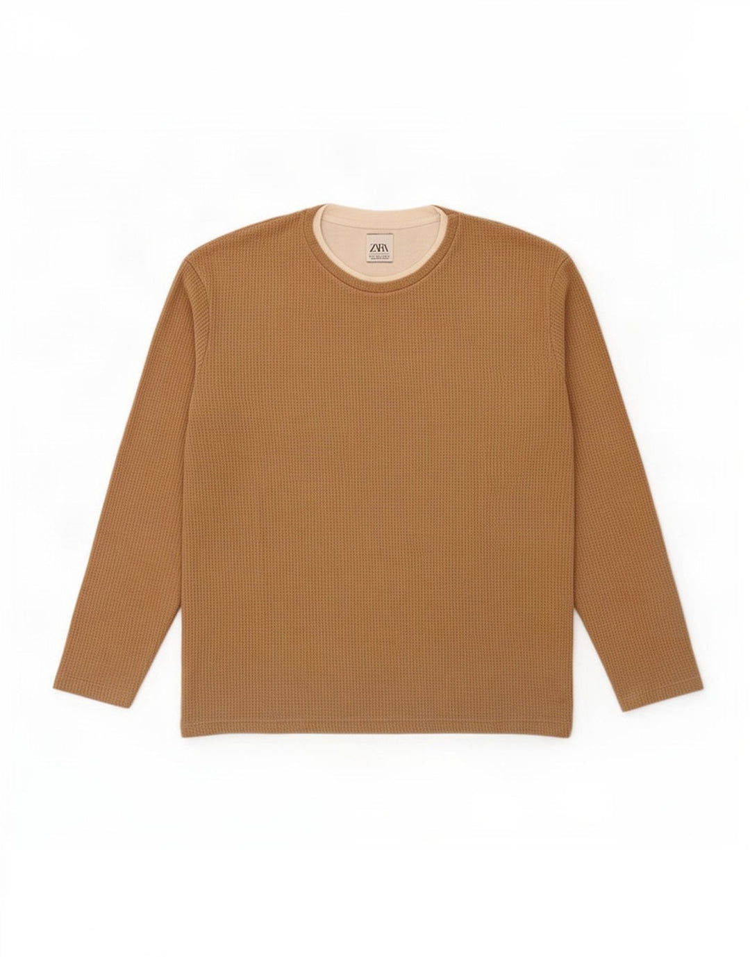 Zara Mens Top Long Sleeve Large Beige Colourblock