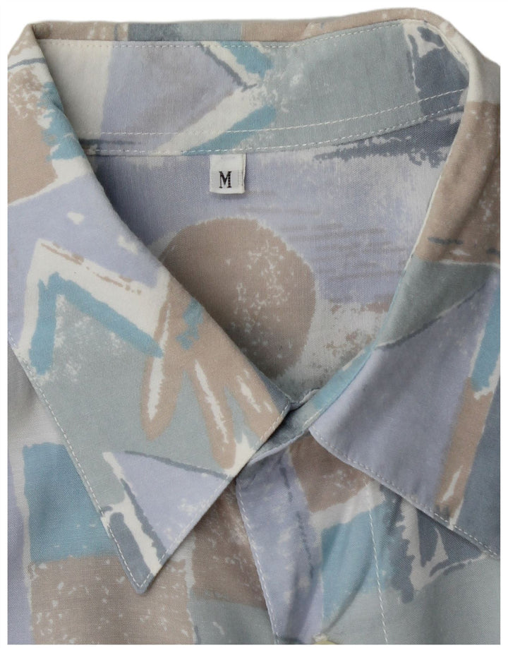 VINTAGE Mens Short Sleeve Shirt Medium Blue Geometric