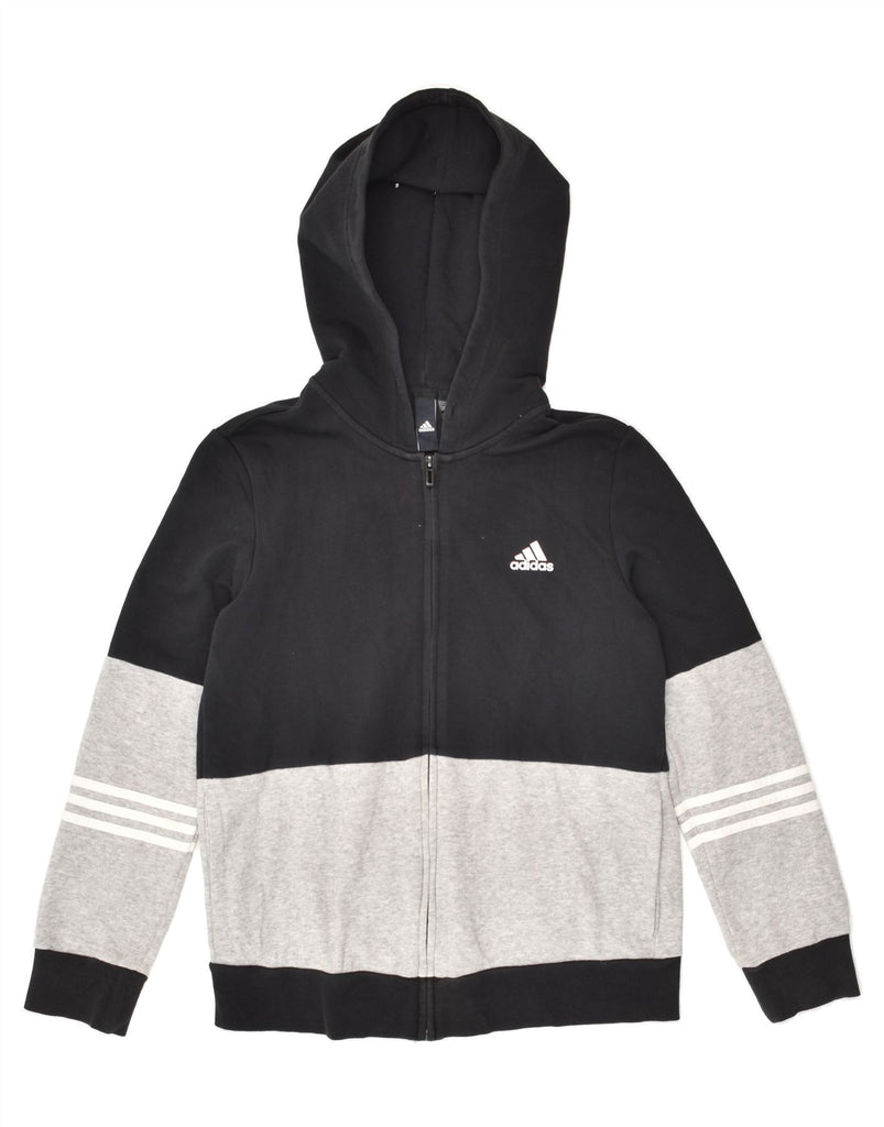 ADIDAS Womens Zip Hoodie Sweater UK 12/14 Medium Black Colourblock Cotton | Vintage Adidas | Thrift | Second-Hand Adidas | Used Clothing | Messina Hembry 