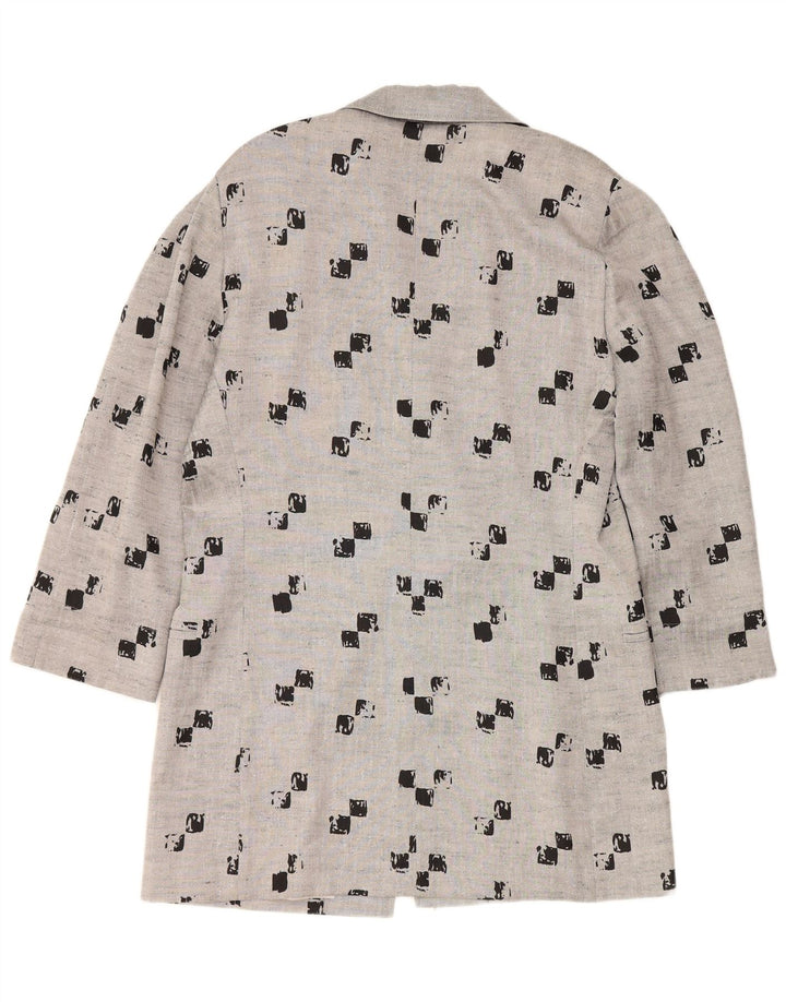 VINTAGE Womens Overcoat EU 42 Large Grey Geometric Polyester