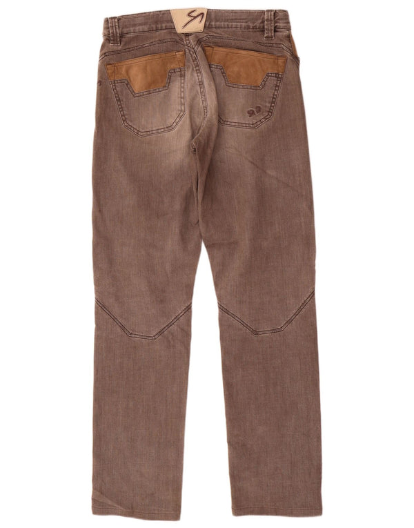 9.2 by Carlo Chionna Mens Straight Jeans W33 L32 Brown Colourblock Cotton
