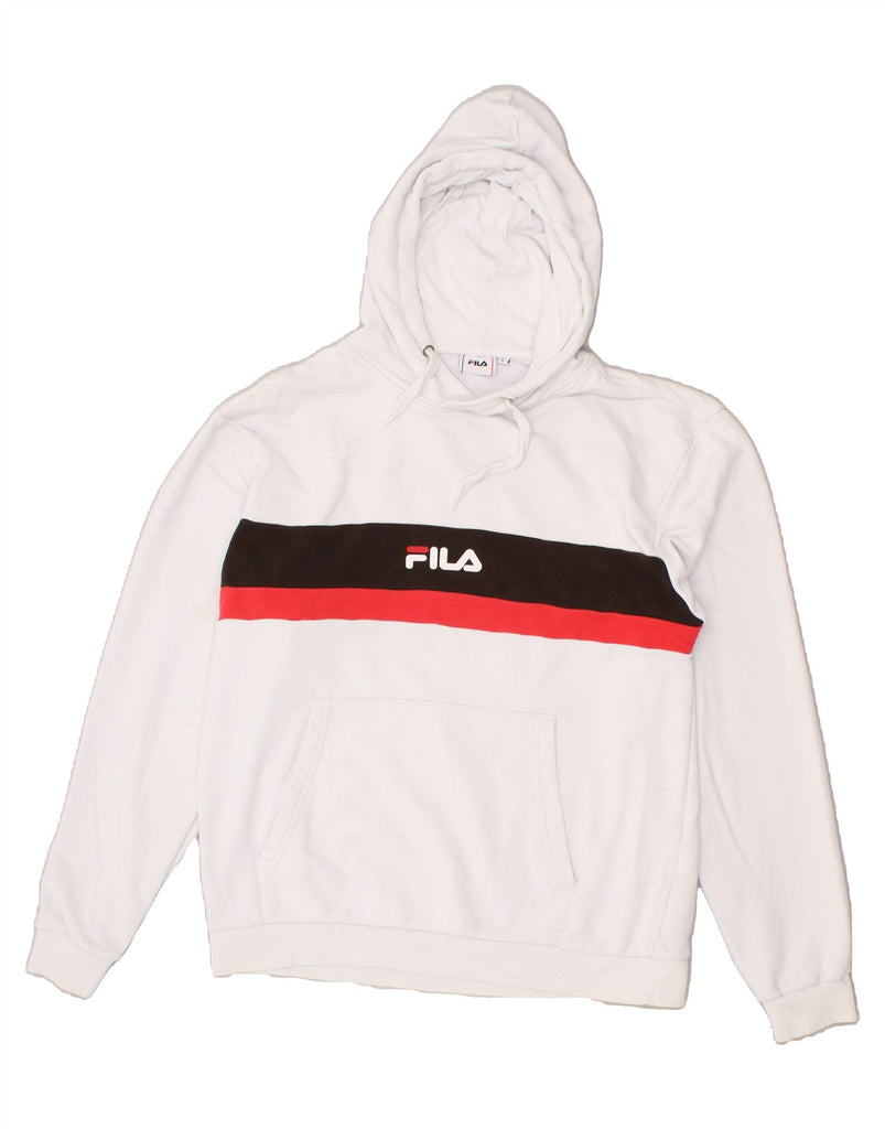 FILA Mens Graphic Hoodie Jumper Large White Cotton Vintage Fila and Second-Hand Fila from Messina Hembry 