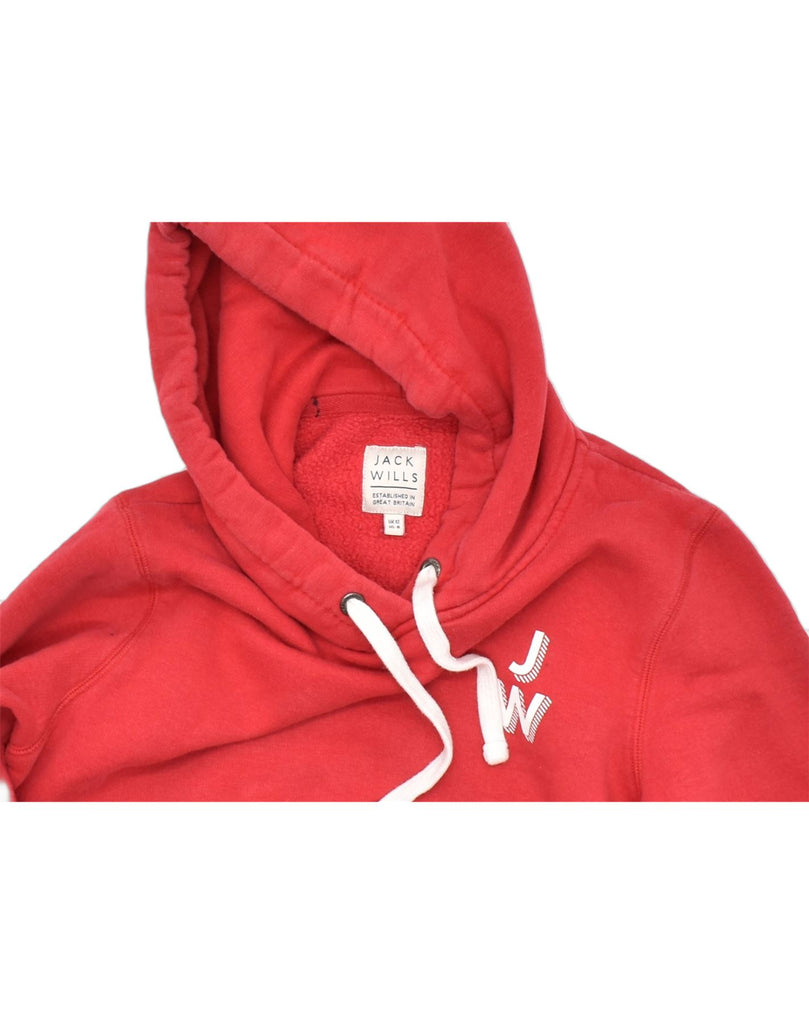 JACK WILLS Womens Graphic Hoodie Jumper UK 12 Medium Red Cotton | Vintage | Thrift | Second-Hand | Used Clothing | Messina Hembry 