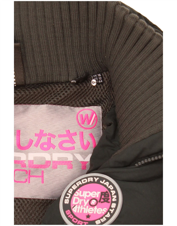 Superdry Womens Graphic Hooded Padded Jacket UK 16 Large  Green Polyester