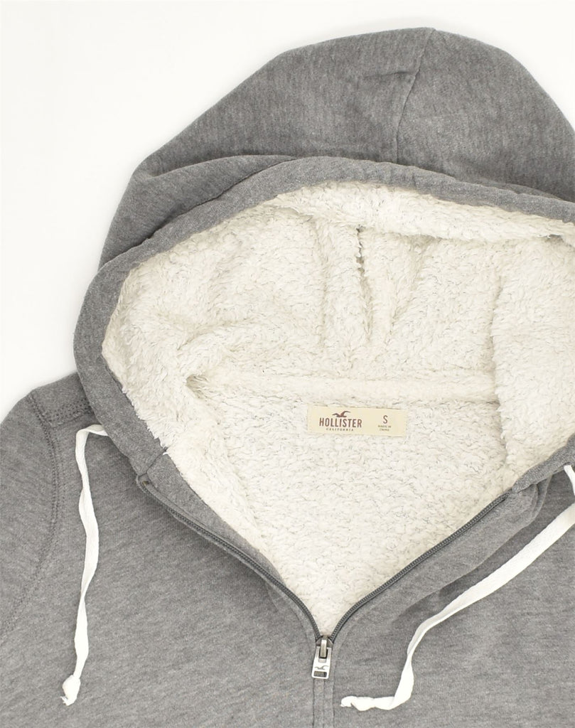 HOLLISTER Womens Sherpa Zip Hoodie Sweater UK 8 Small Grey Cotton | Vintage Hollister | Thrift | Second-Hand Hollister | Used Clothing | Messina Hembry 