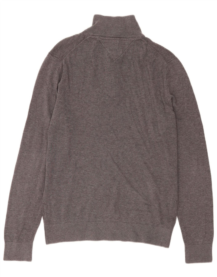 Tommy Hilfiger Mens Zip Neck Jumper Sweater Medium Grey Flecked Cotton