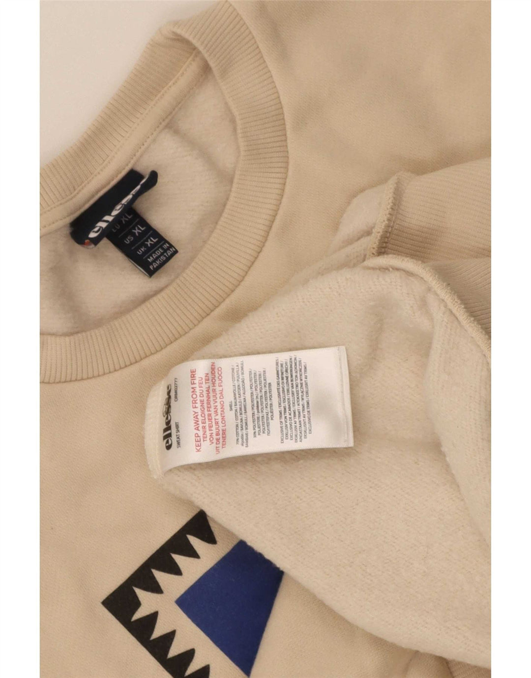 Ellesse Mens Graphic Sweatshirt Jumper XL Beige Cotton