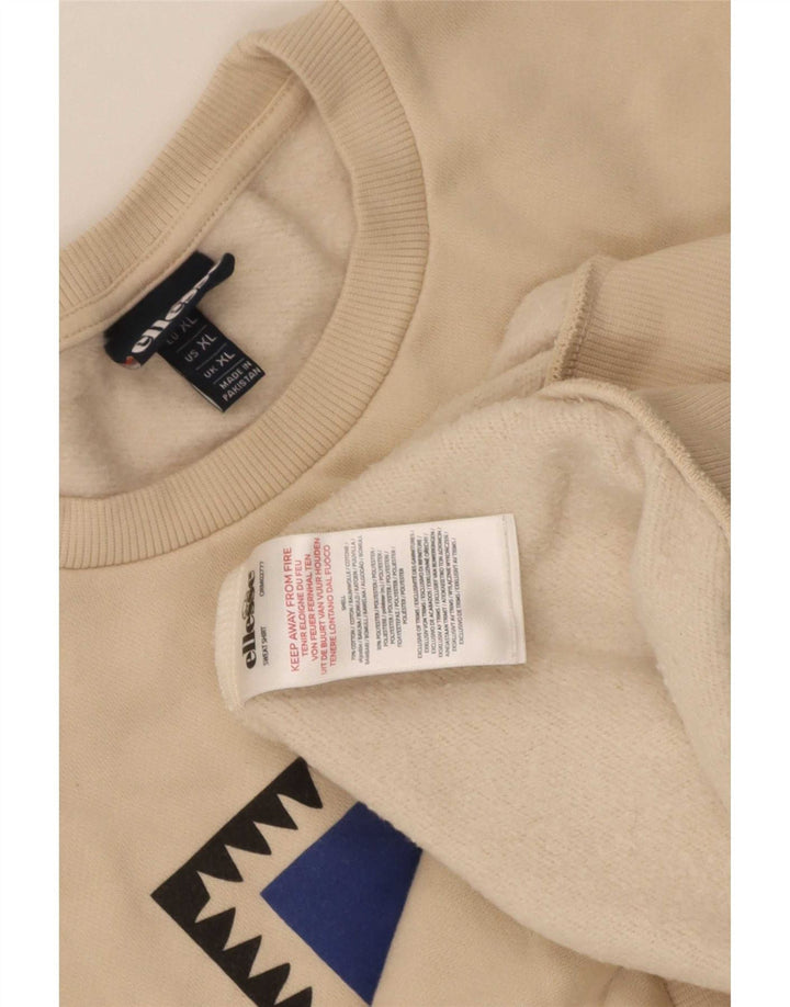 Ellesse Mens Graphic Sweatshirt Jumper XL Beige Cotton