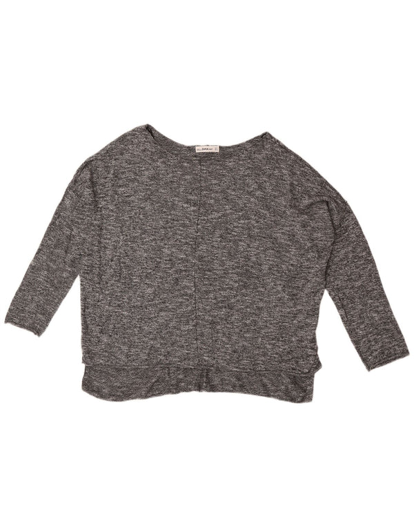 Zara Womens Oversized Boat Neck Jumper Sweater UK 10 Small Grey Flecked