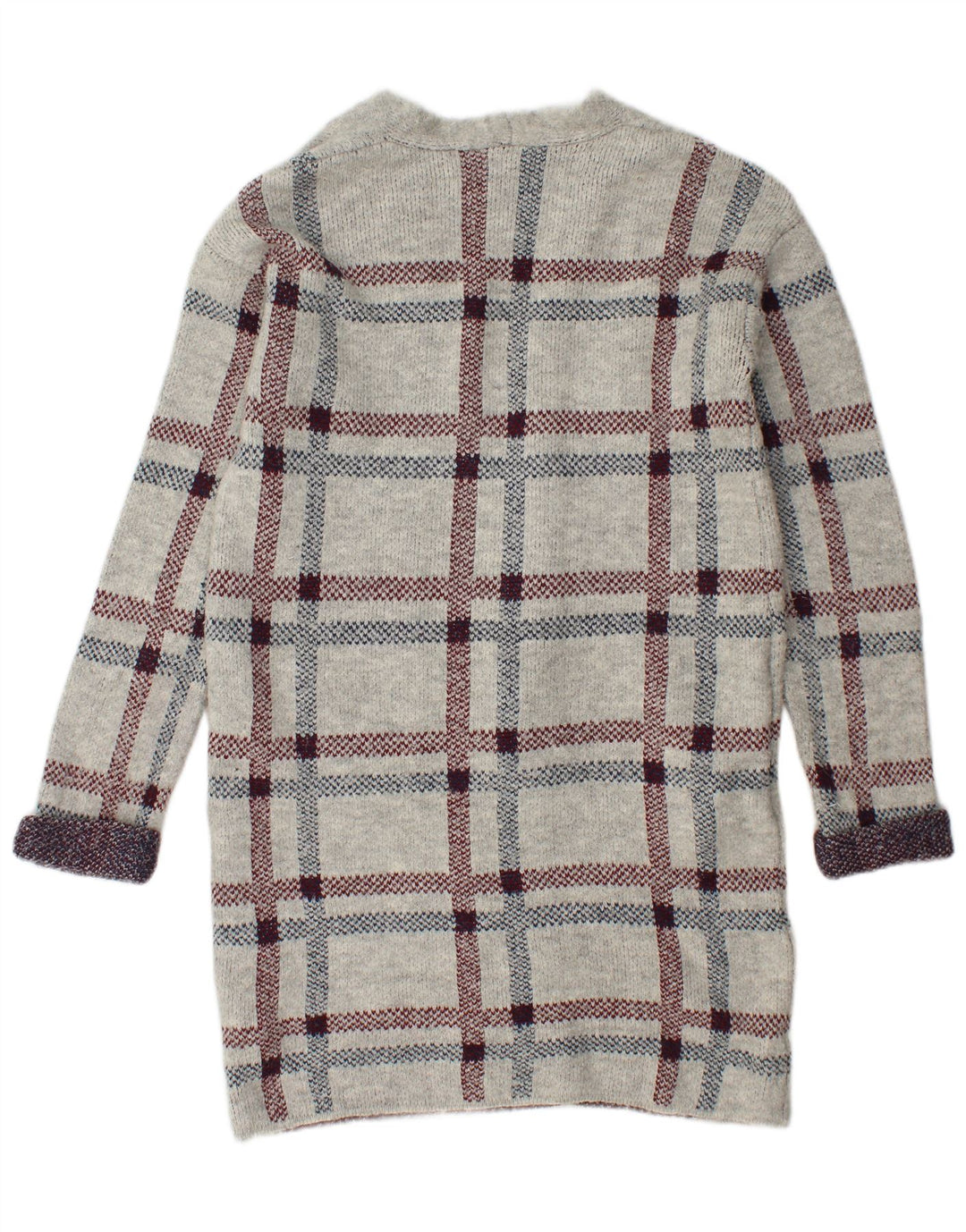 Marks & Spencer Womens Longline Cardigan Sweater UK 10 Small Grey Check