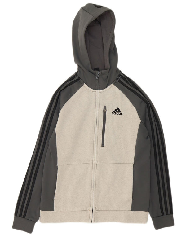 Adidas Boys Graphic Zip Hoodie Sweater 11-12 Years Grey Colourblock Cotton