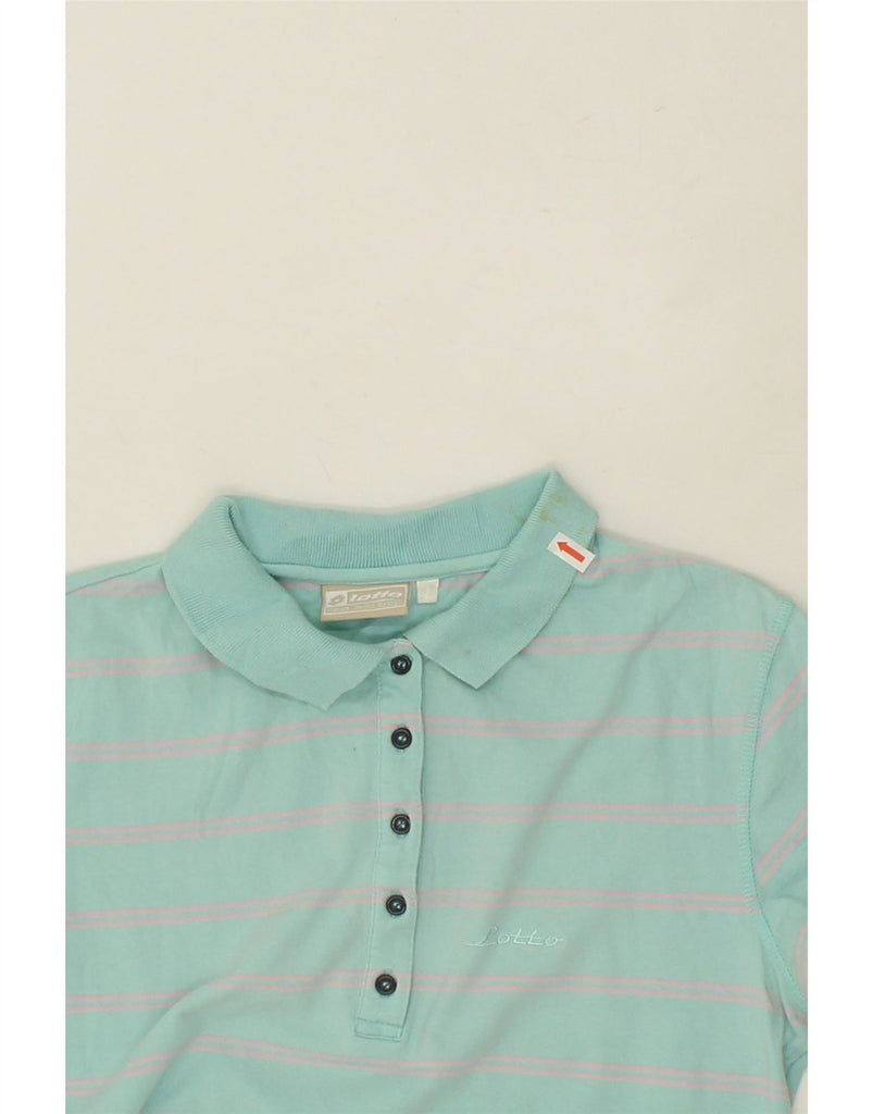 LOTTO Womens Polo Shirt UK 12 Medium Blue Striped Vintage Lotto and Second-Hand Lotto from Messina Hembry 