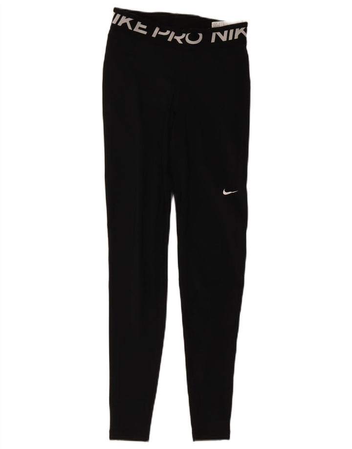 Nike Womens Dri Fit Graphic Leggings UK 4 XS Black Polyester