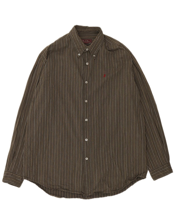 Marlboro Classics Mens Shirt 2XL Khaki Striped Cotton
