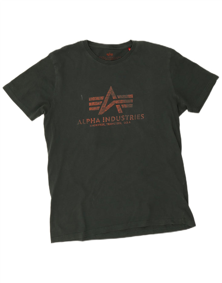Alpha Industries Mens Graphic T-Shirt Top Large Green Cotton