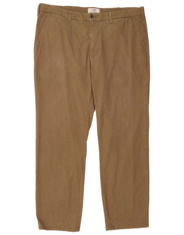 Marks & Spencer Mens Regular Fit Chino Trousers W40 L31 Beige Cotton