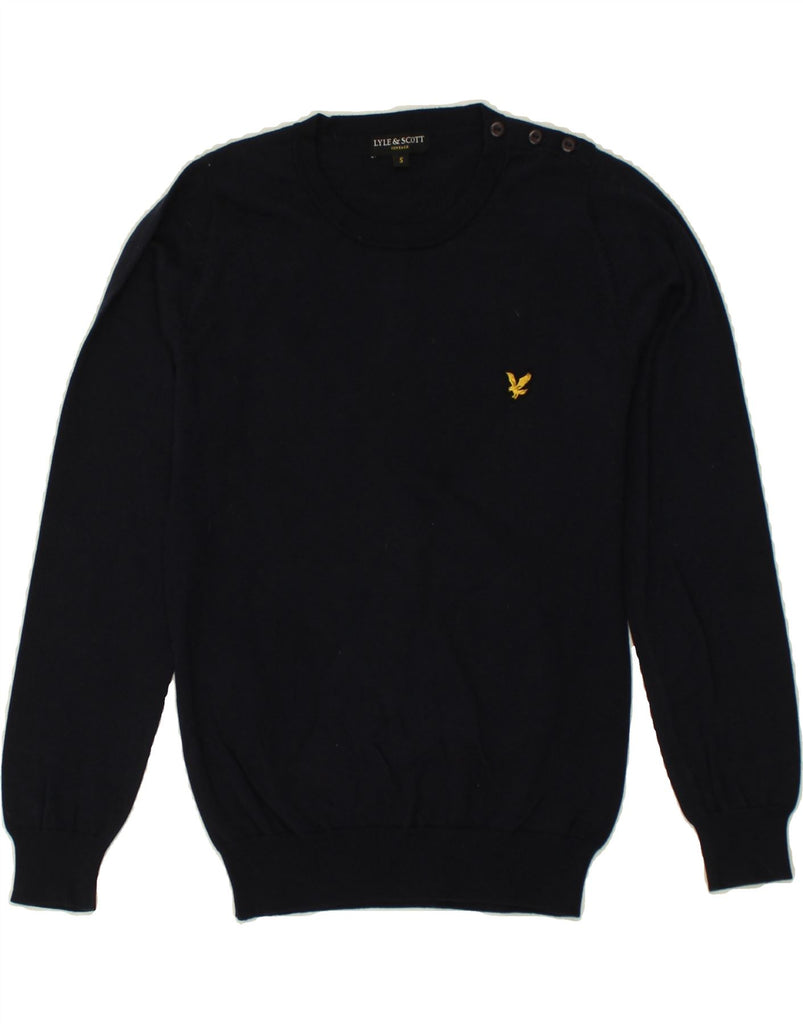 LYLE & SCOTT Womens Crew Neck Jumper Sweater UK 10 Small Navy Blue Cotton | Vintage Lyle & Scott | Thrift | Second-Hand Lyle & Scott | Used Clothing | Messina Hembry 