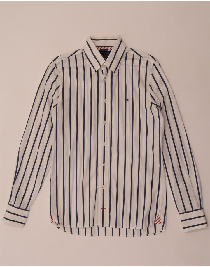 Tommy Hilfiger Mens Shirt Medium White Striped Cotton