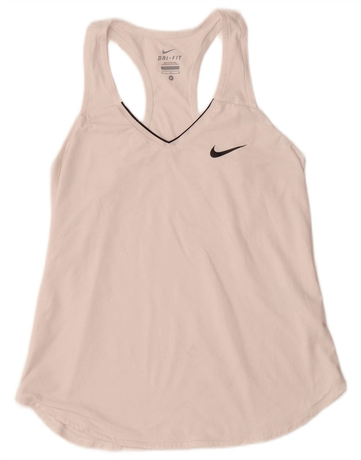 NIKE Womens Dri Fit Vest Top UK 12 Medium White Polyester