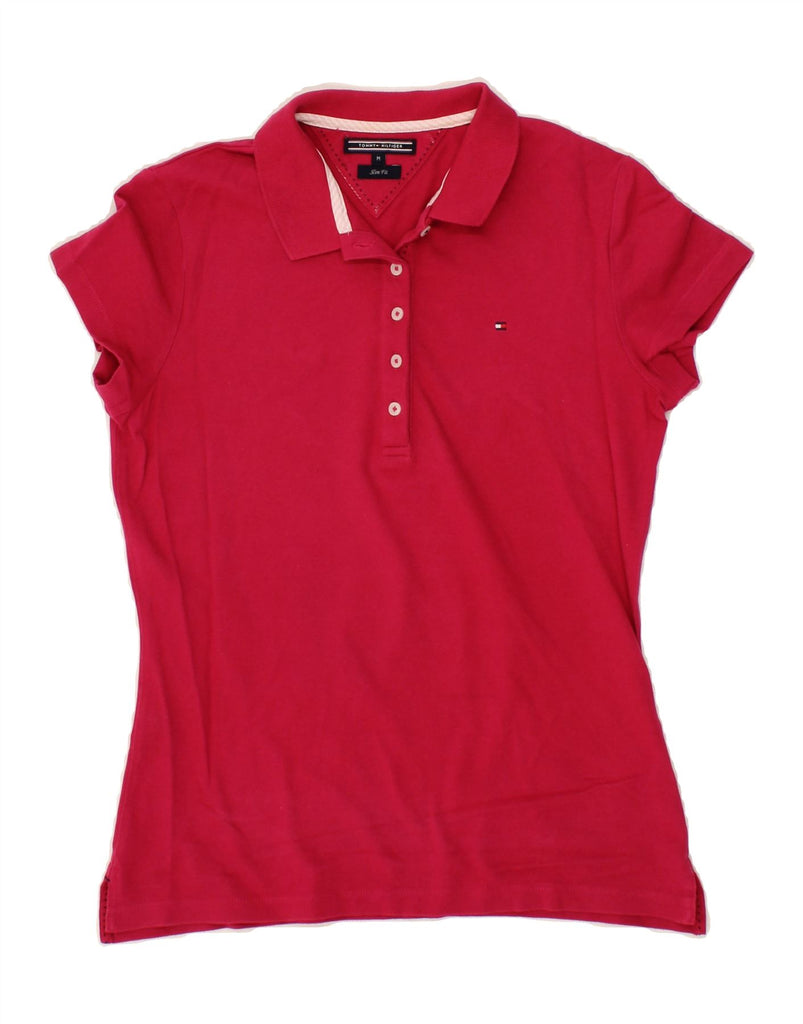 TOMMY HILFIGER Womens Slim Fit Polo Shirt UK 12 Medium Pink Cotton Vintage Tommy Hilfiger and Second-Hand Tommy Hilfiger from Messina Hembry 