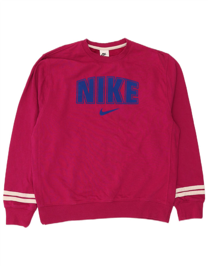 Nike Womens Graphic Oversized Sweatshirt Jumper UK 14 Medium Pink Cotton