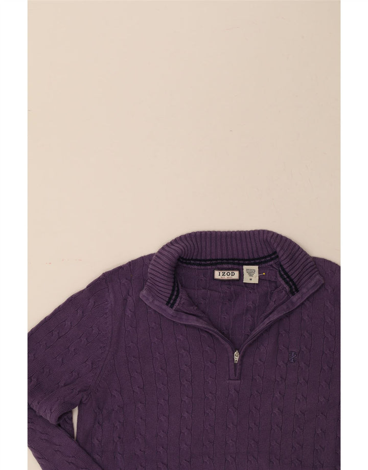 IZOD Womens Zip Neck Jumper Sweater UK 14 Medium Purple Cotton Vintage Izod and Second-Hand Izod from Messina Hembry 