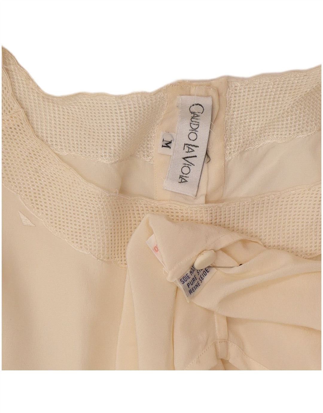 Vintage Womens Oversized Blouse Top UK 14 Medium Off White Silk
