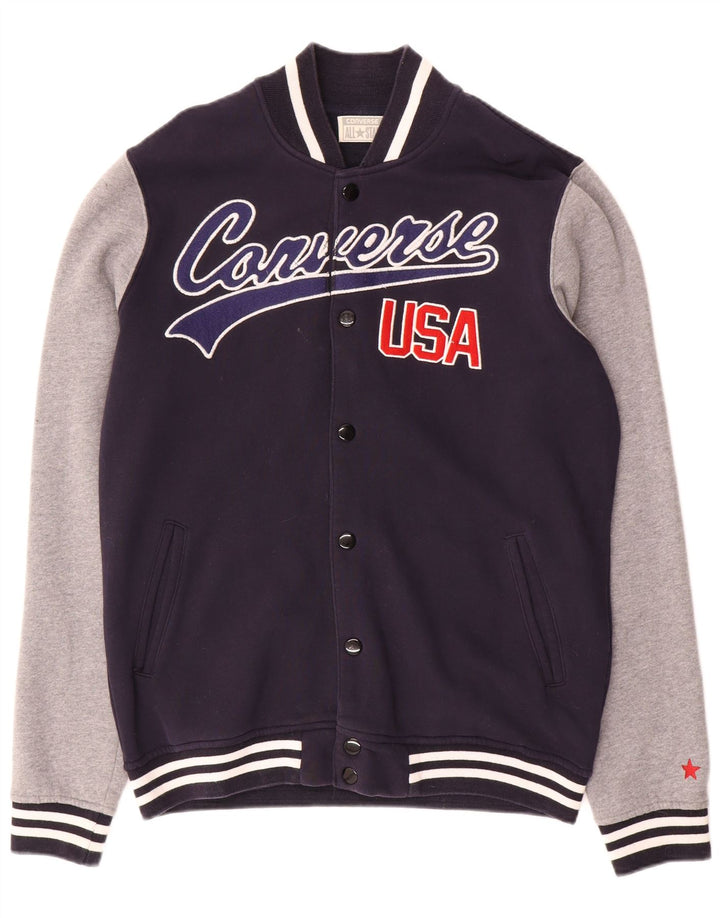 Converse Mens Graphic Varsity Jacket UK 40 Large Navy Blue Colourblock