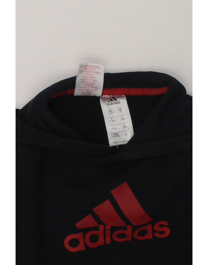 ADIDAS Boys Graphic Hoodie Jumper 7-8 Years Black Cotton | Vintage Adidas | Thrift | Second-Hand Adidas | Used Clothing | Messina Hembry 