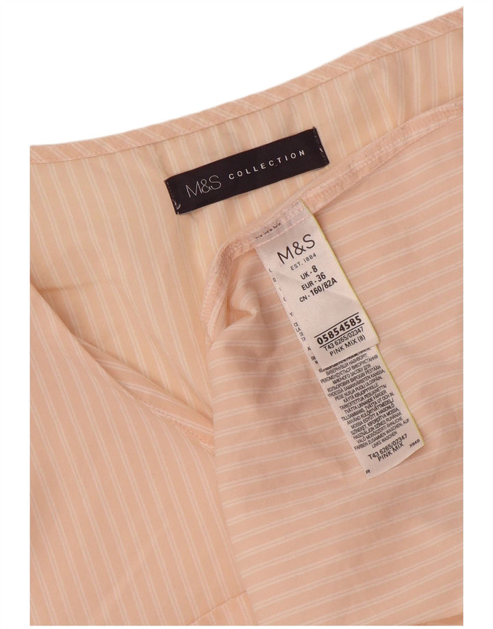 Marks & Spencer Womens Long Sleeve Blouse Top UK 8 Small Pink Pinstripe