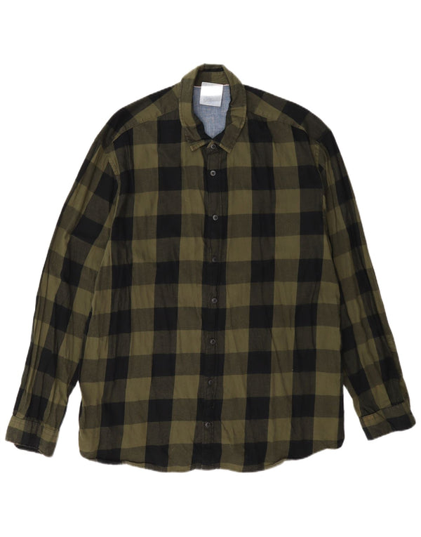 Jack & Jones Mens Flannel Shirt XL Green Gingham Cotton