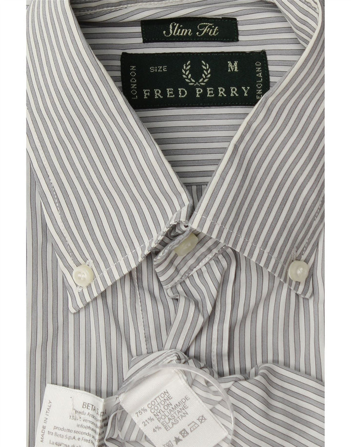 FRED PERRY Mens Slim Fit Shirt Medium Grey Pinstripe Cotton
