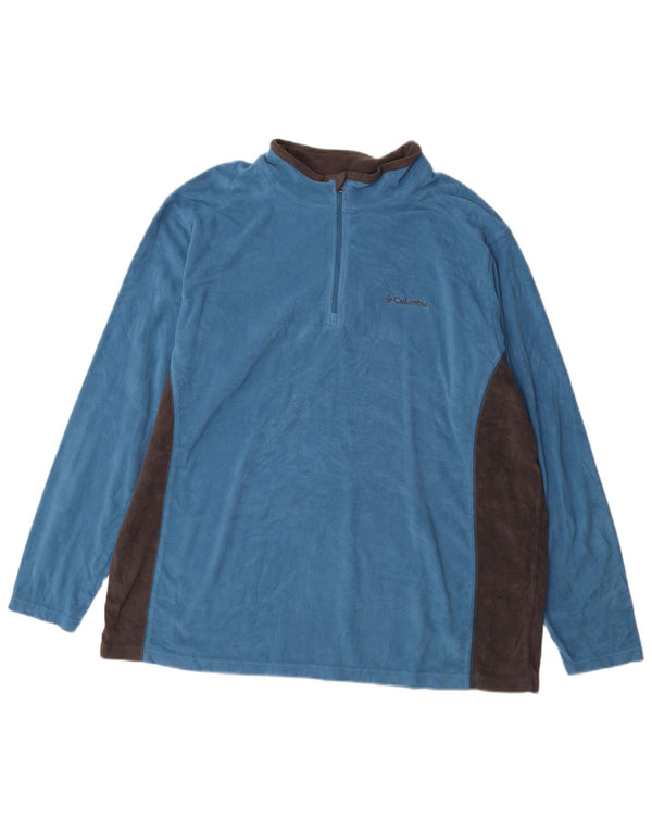COLUMBIA Mens Zip Neck Fleece Jumper 2XL Blue Colourblock Polyester