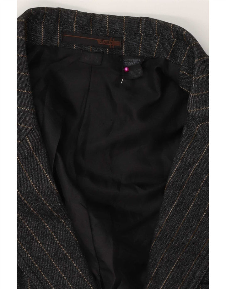 Zara Mens Blazer Jacket UK 38 Medium Grey Striped Cotton