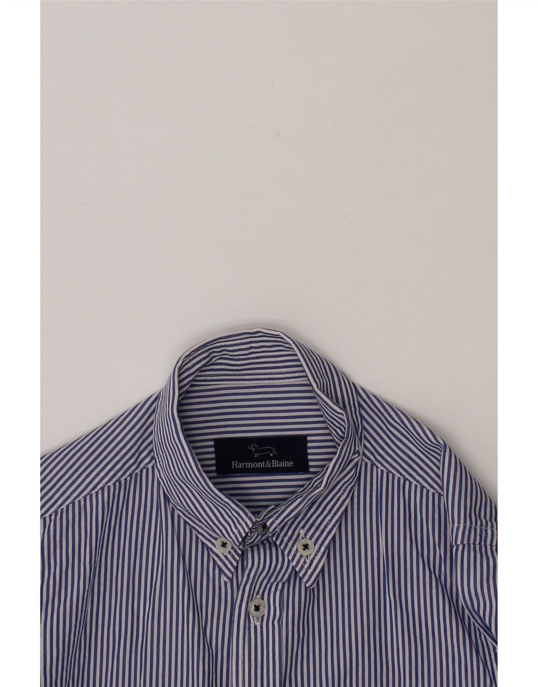 HARMONT & BLAINE Boys Shirt 7-8 Years Navy Blue Striped Cotton Vintage Harmont & Blaine and Second-Hand Harmont & Blaine from Messina Hembry 