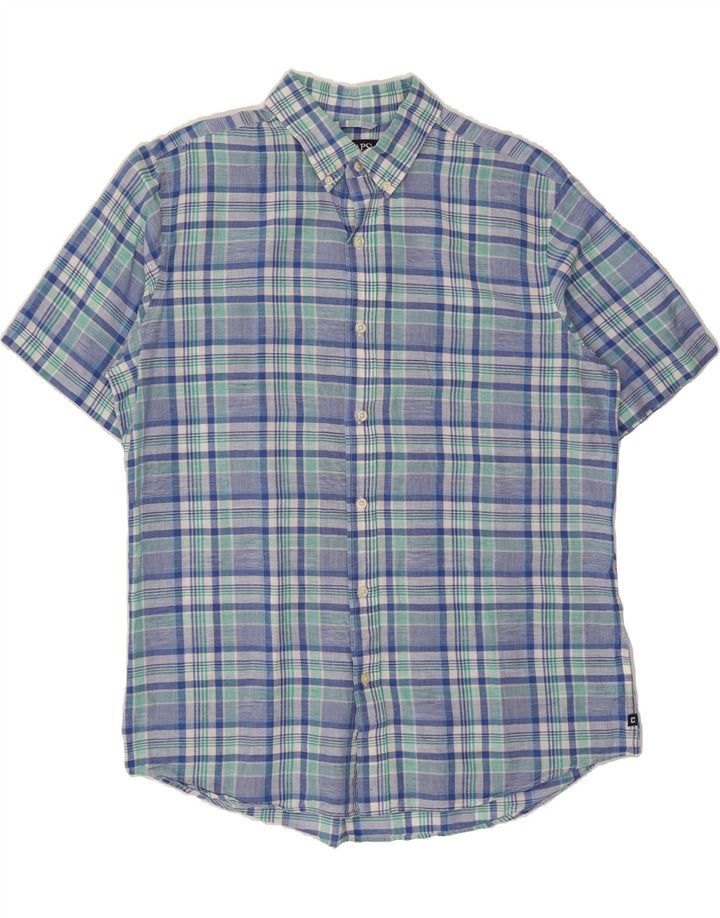 CHAPS Mens Short Sleeve Shirt Large Blue Check Linen Vintage Chaps and Second-Hand Chaps from Messina Hembry 