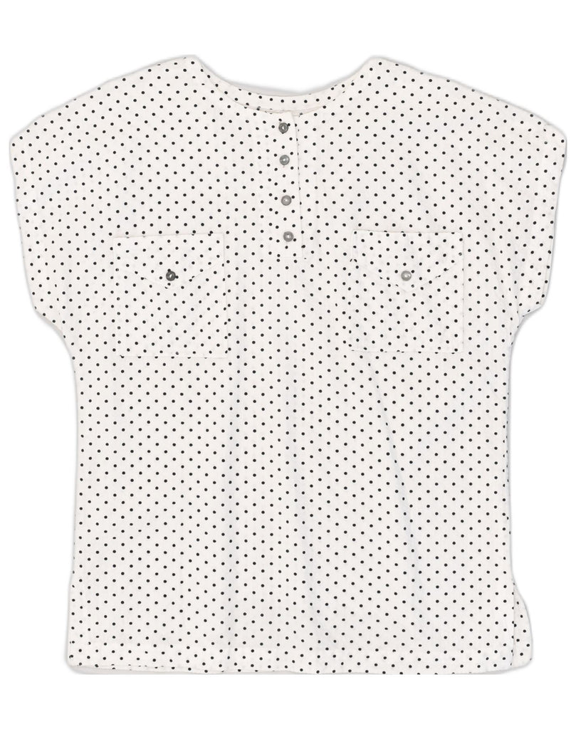 VINTAGE Womens Blouse Top UK 14 Large White Polka Dot Cotton | Vintage Vintage | Thrift | Second-Hand Vintage | Used Clothing | Messina Hembry 