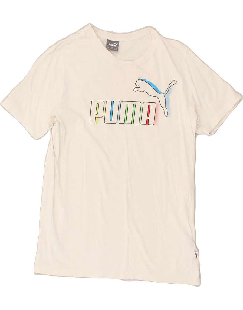 PUMA Mens Graphic T-Shirt Top Small White Cotton | Vintage Puma | Thrift | Second-Hand Puma | Used Clothing | Messina Hembry 