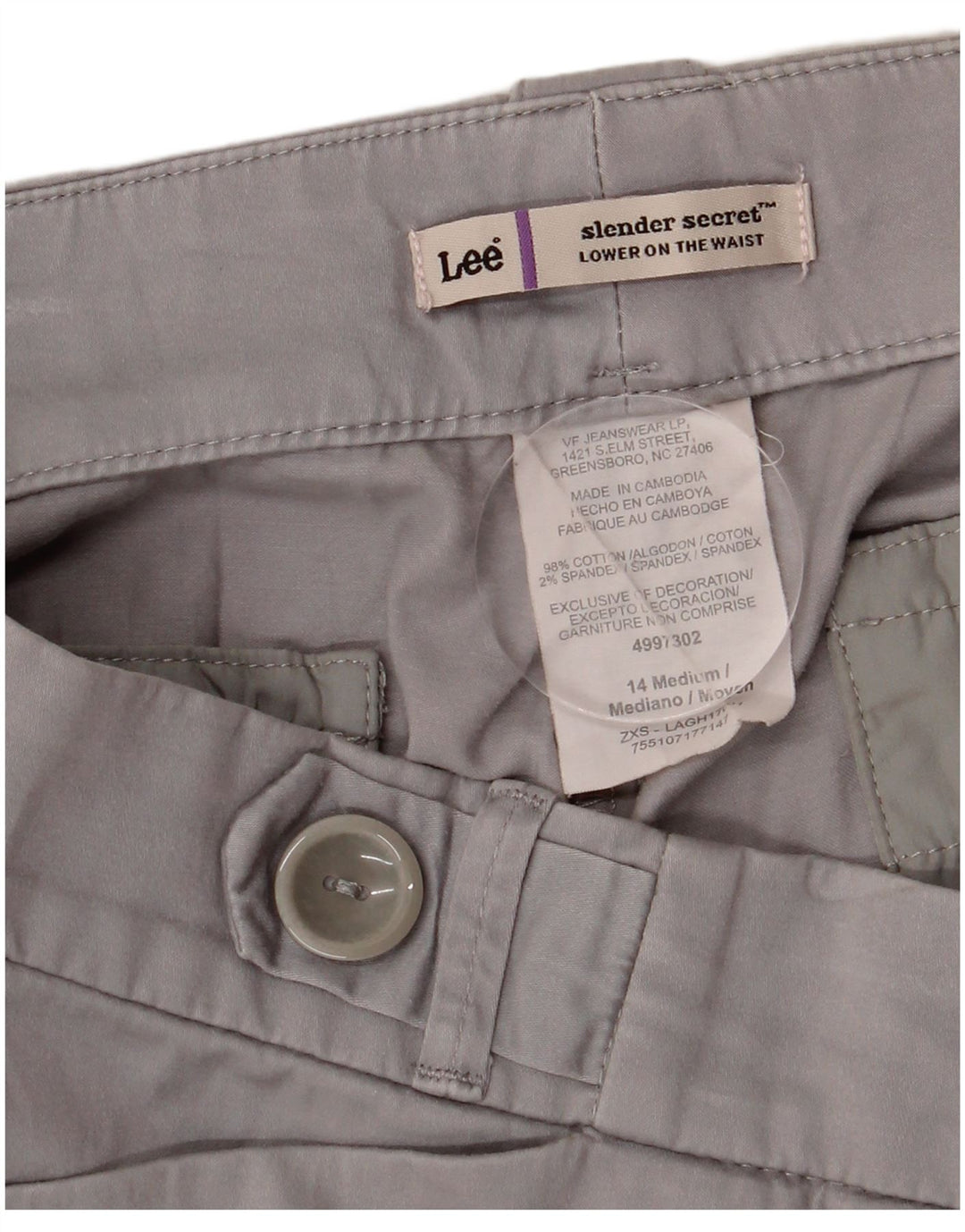 Lee Womens Slender Secret Capri Trousers US 14 XL W36 L22 Grey Cotton