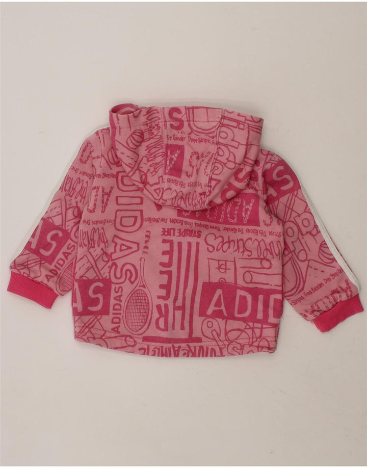 ADIDAS Baby Girls Graphic Zip Hoodie Sweater 3-6 Months Pink Cotton Vintage Adidas and Second-Hand Adidas from Messina Hembry 