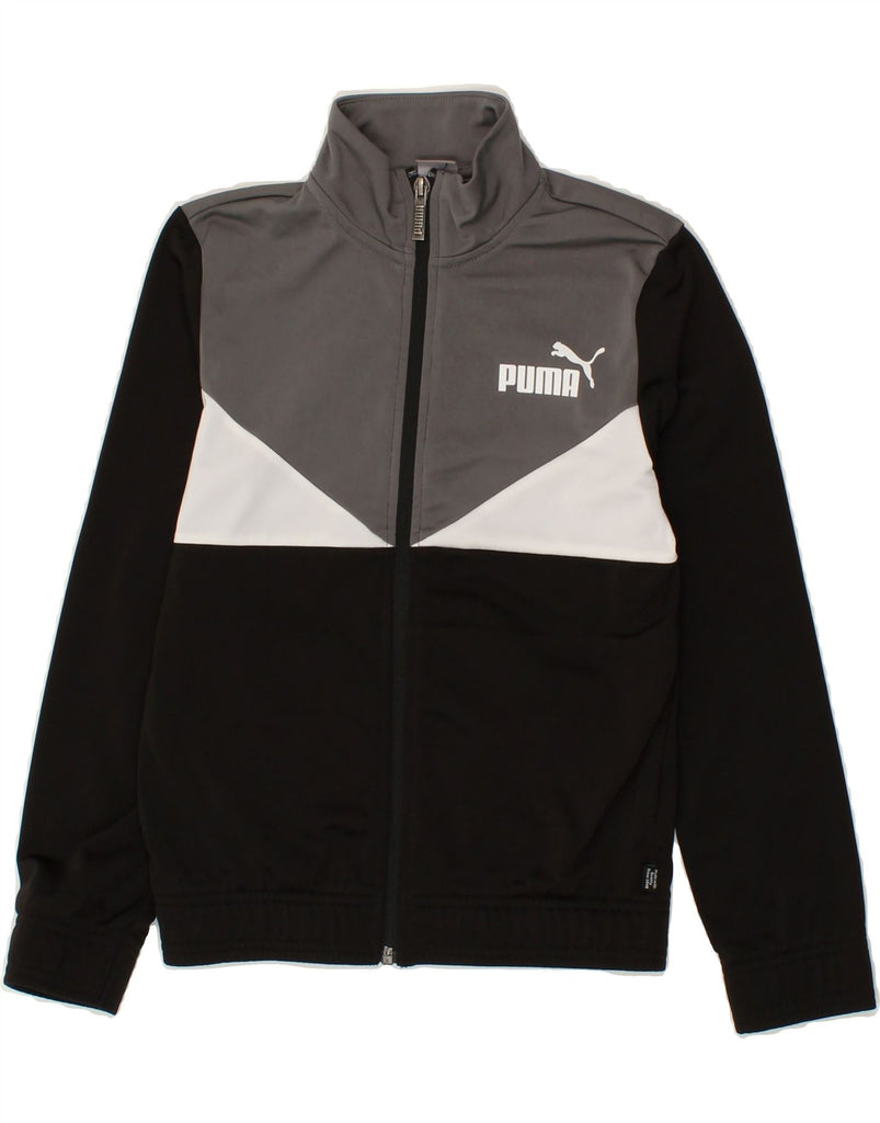 PUMA Boys Graphic Tracksuit Top Jacket 8-9 Years Black Colourblock | Vintage Puma | Thrift | Second-Hand Puma | Used Clothing | Messina Hembry 