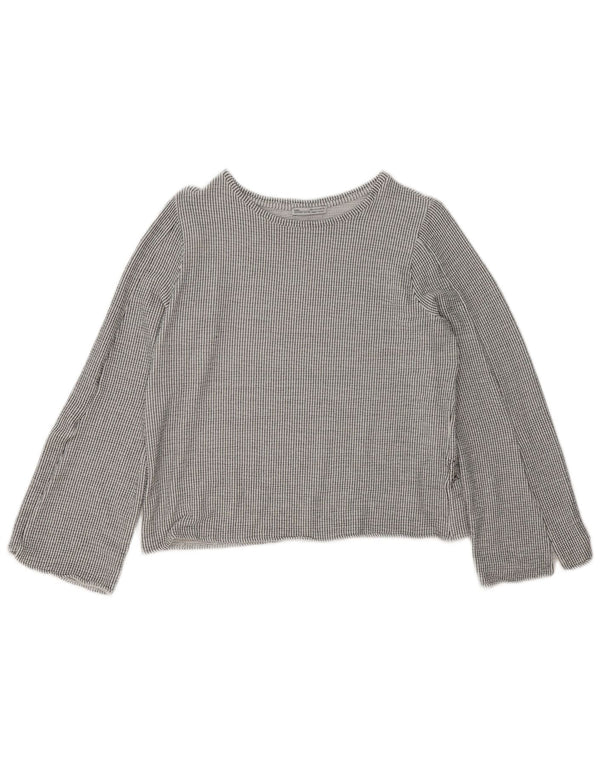 Zara Womens Crop Top Long Sleeve UK 14 Medium Grey Pinstripe