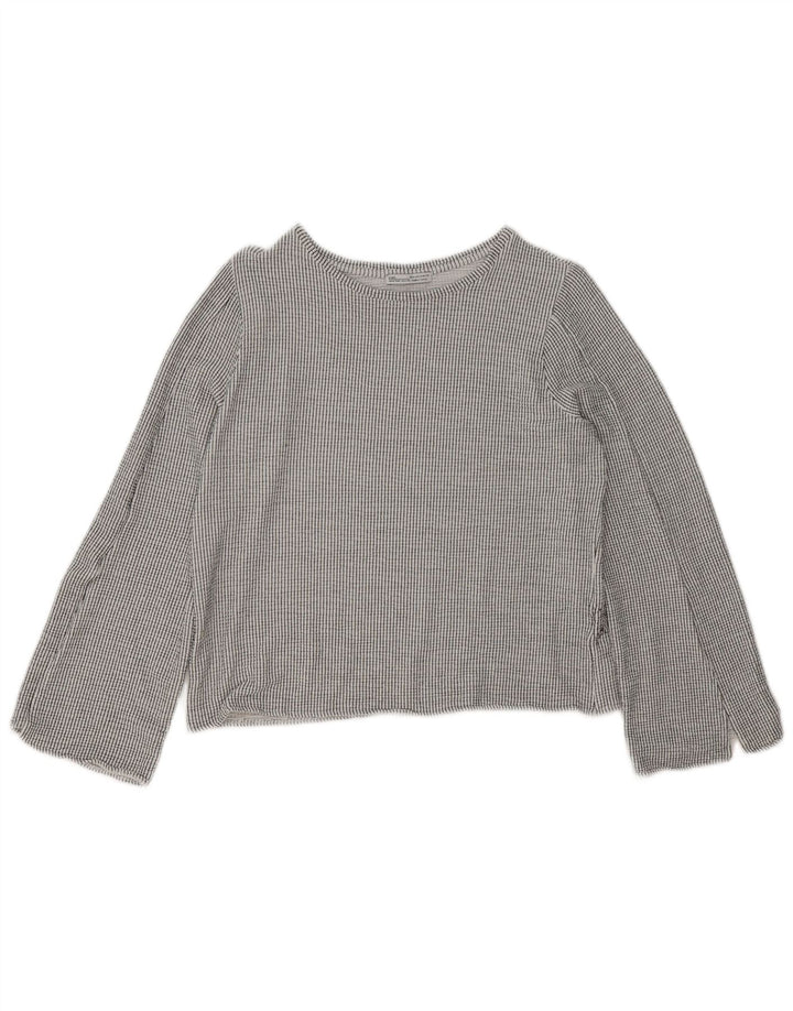 Zara Womens Crop Top Long Sleeve UK 14 Medium Grey Pinstripe