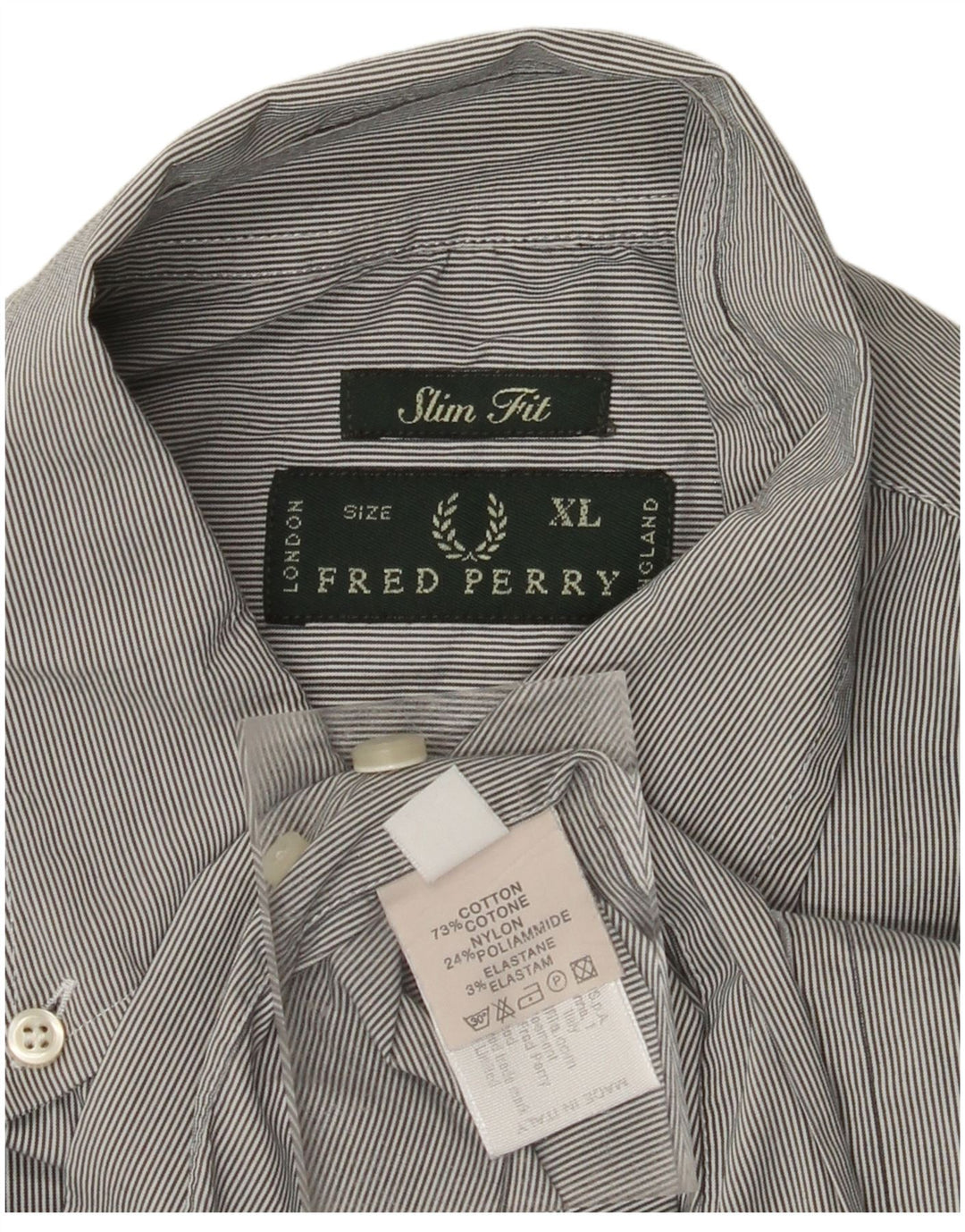 FRED PERRY Mens Slim Fit Shirt XL Grey Pinstripe Cotton
