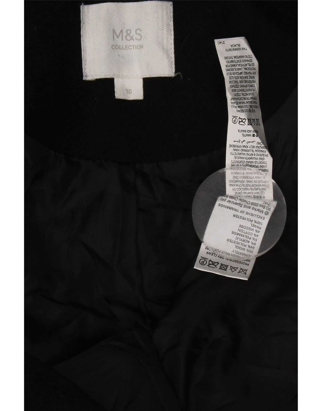 Marks & Spencer Womens Hooded Duffle Coat UK 10 Small Black Wool
