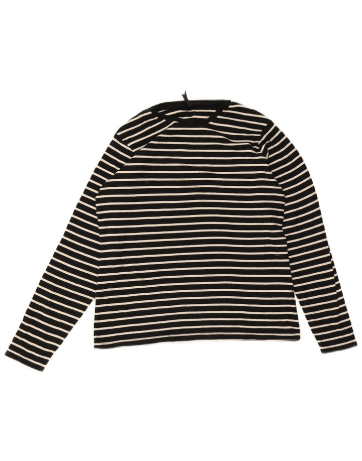 Marks & Spencer Womens Top Long Sleeve UK 16 Large Black Striped Cotton