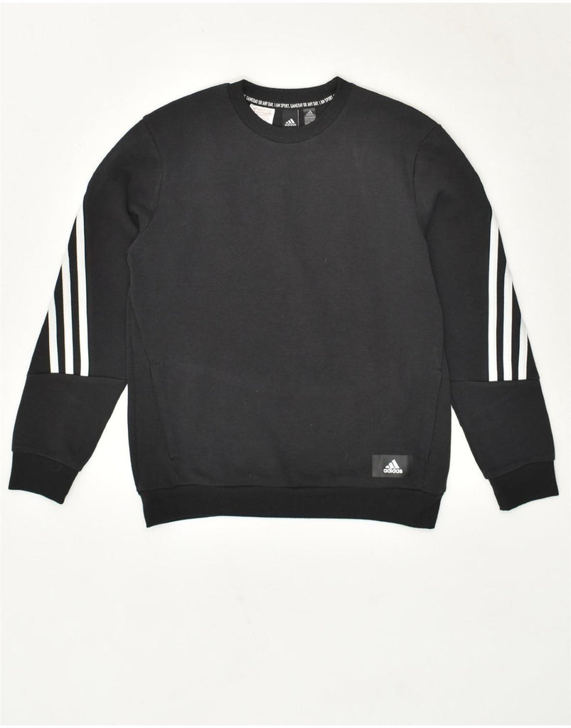 ADIDAS Boys Sweatshirt Jumper 11-12 Years Black Cotton | Vintage Adidas | Thrift | Second-Hand Adidas | Used Clothing | Messina Hembry 